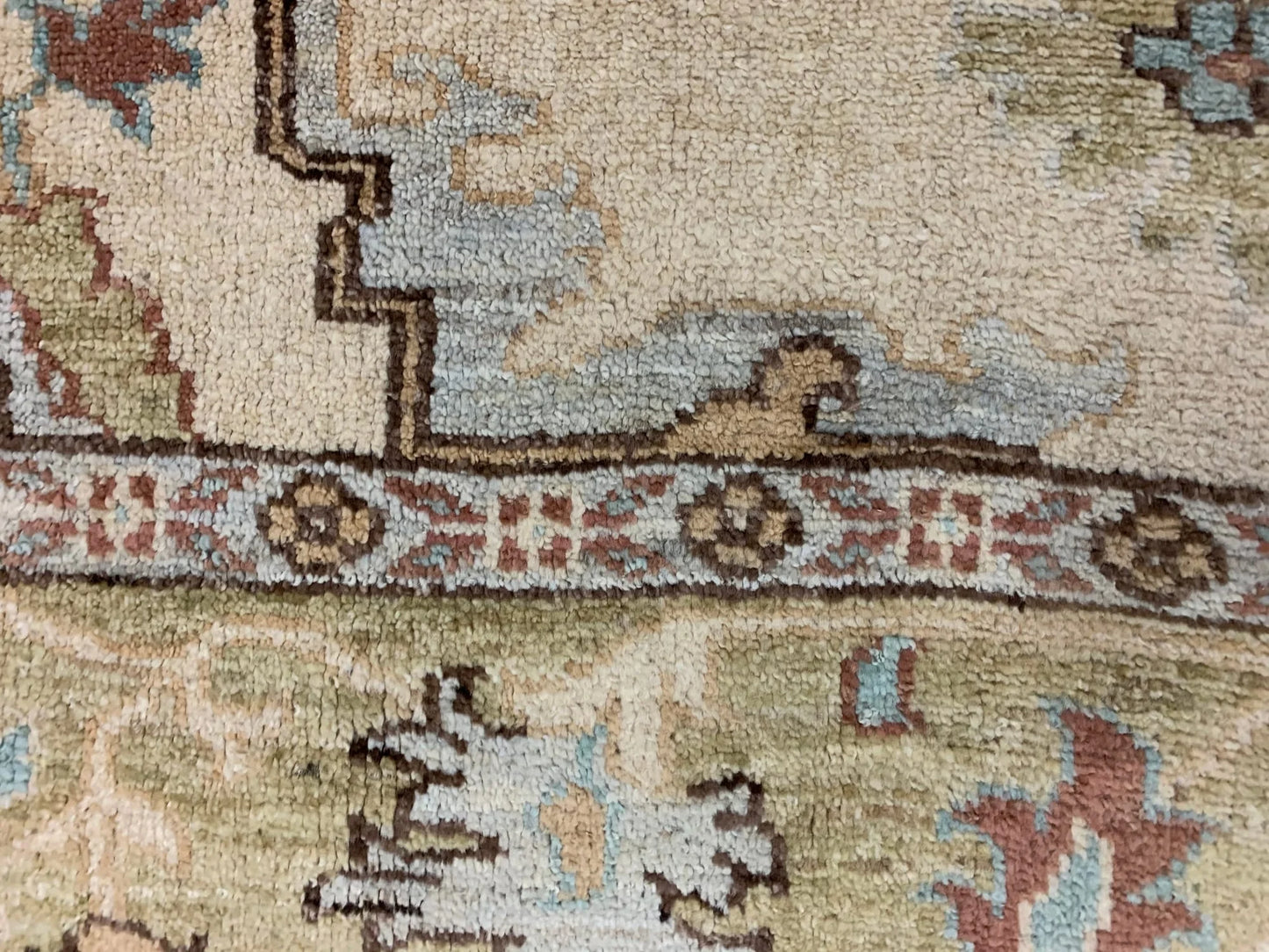 Oushak 8X10 Beige/Green Handmade Wool Rug # 7176