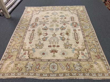 Oushak 8X10 Beige/Green Handmade Wool Rug # 7176