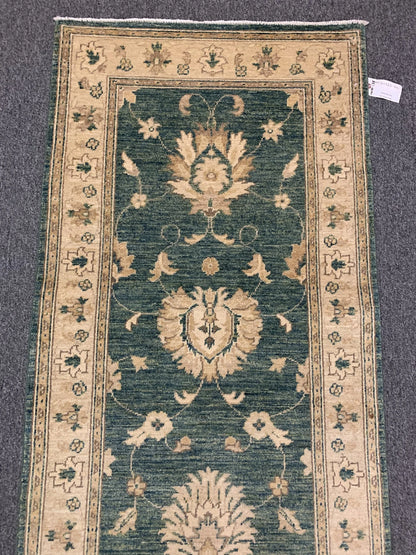 Oushak Green 2' 7"X10' Handmade Wool Runner Rug # 10614