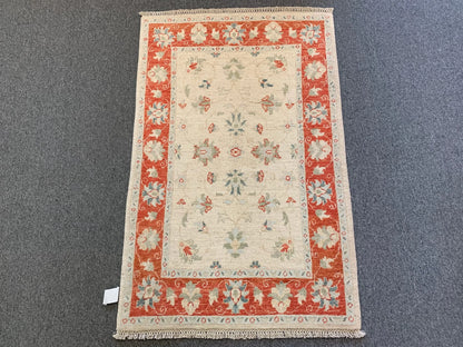 Ivory Oushak 3X4 Handmade Wool Rug # 11415
