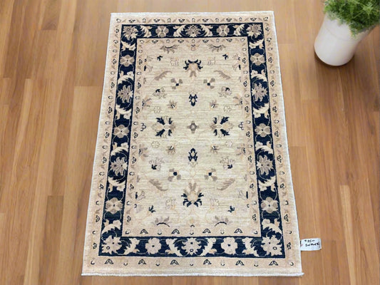 3X5 Oushak Ziegler Navy Blue Border Handmade Wool Rug # 6308
