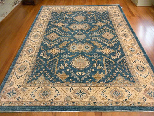Chobi Blue 9X12 Handmade Wool Rug # 10303