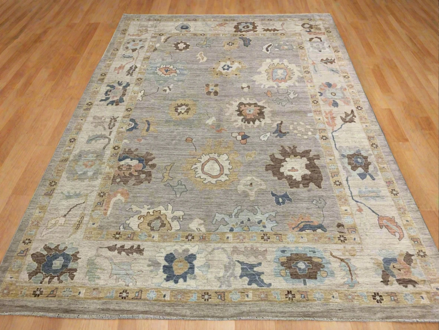 Oushak Silver/Ivory 10X14 Handmade Wool Rug # 12190