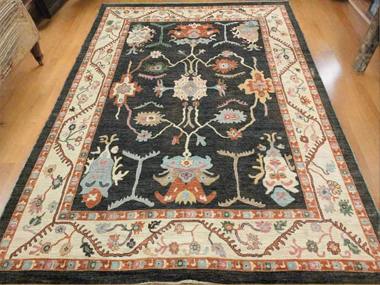 Oushak Charcoal Black 10X14 Handmade Wool Rug # 12182