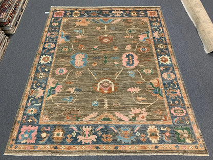 Oushak 8X10 Soft Brown/Blue Handmade Wool Rug # 12187