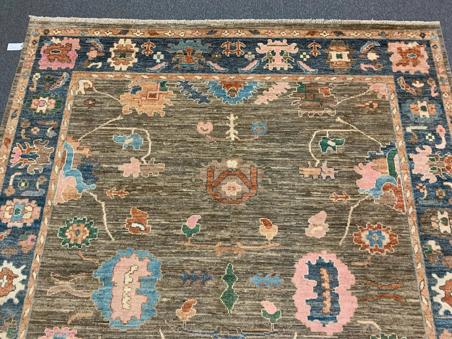 Oushak 8X10 Soft Brown/Blue Handmade Wool Rug # 12187