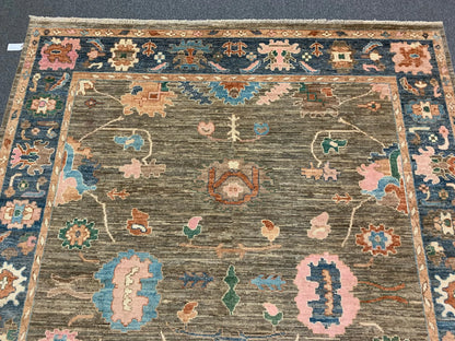 Oushak 8X10 Soft Brown/Blue Handmade Wool Rug # 12187
