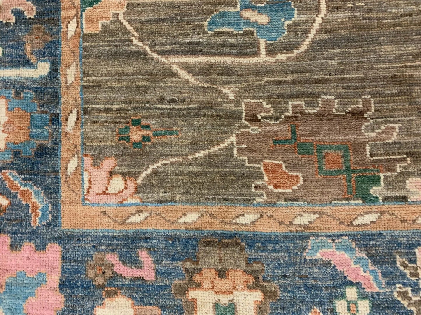 Oushak 8X10 Soft Brown/Blue Handmade Wool Rug # 12187