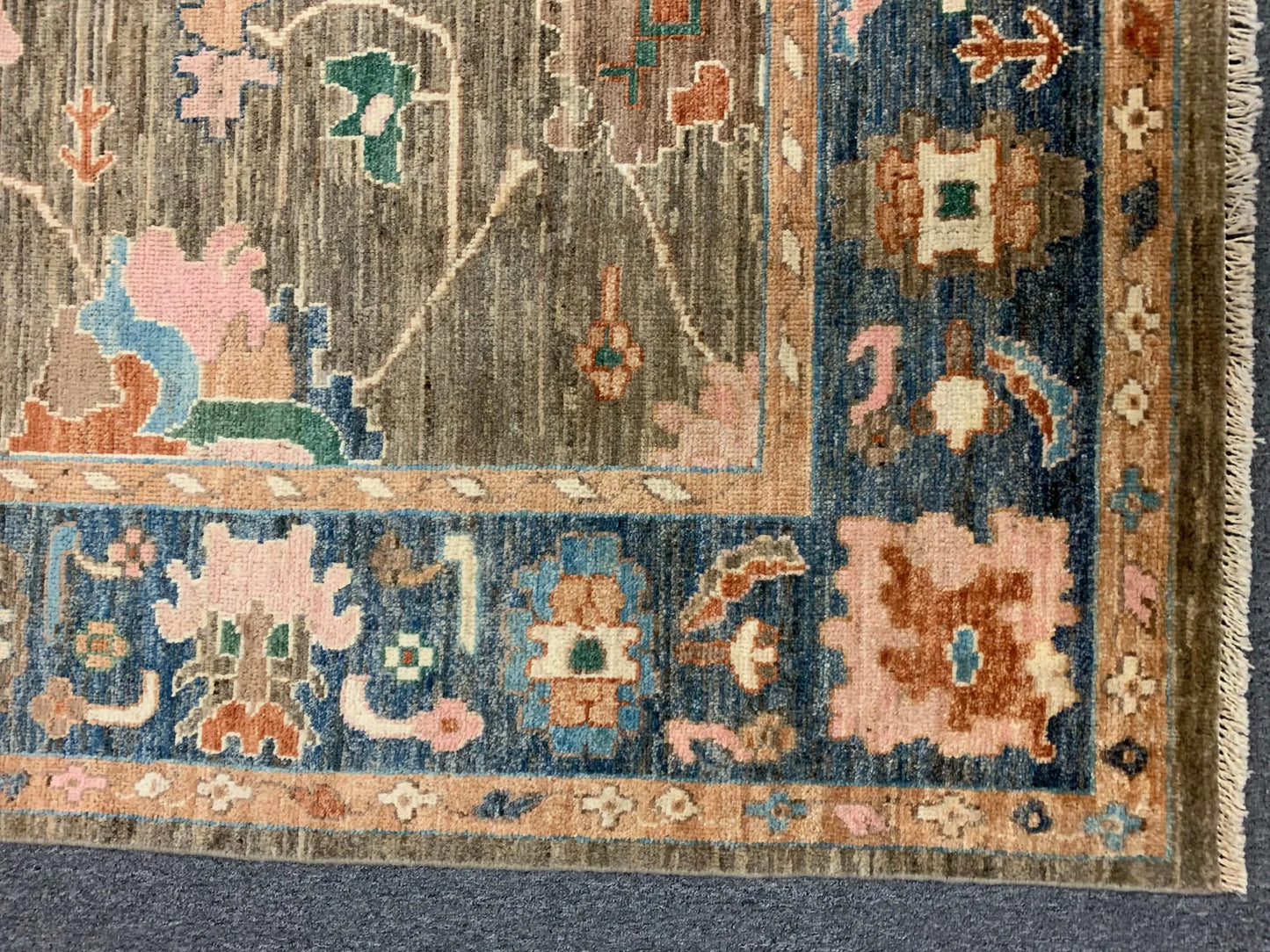Oushak 8X10 Soft Brown/Blue Handmade Wool Rug # 12187