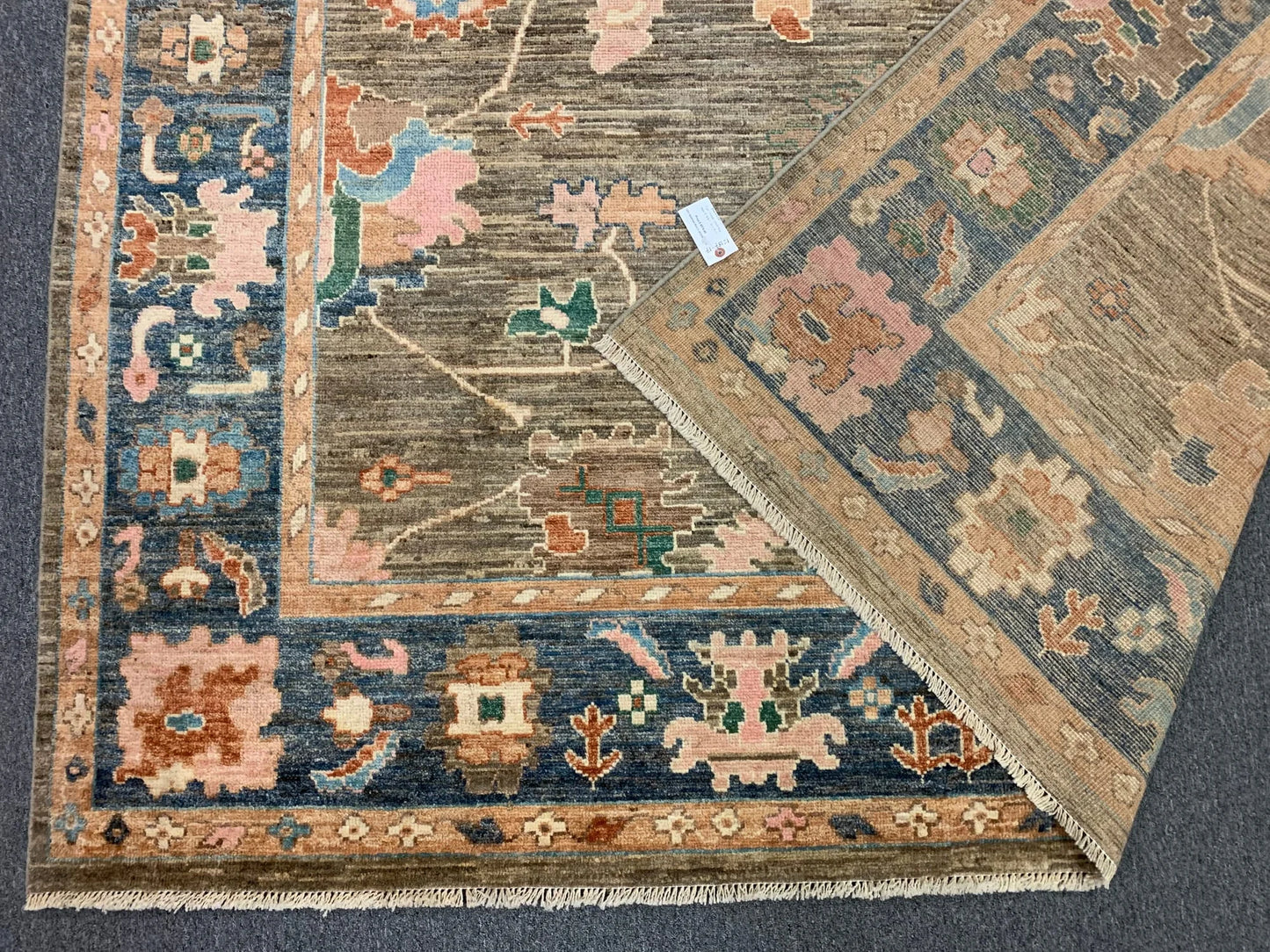 Oushak 8X10 Soft Brown/Blue Handmade Wool Rug # 12187