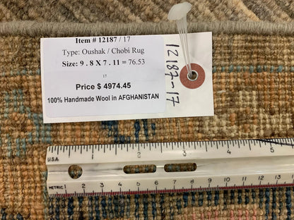 Oushak 8X10 Soft Brown/Blue Handmade Wool Rug # 12187
