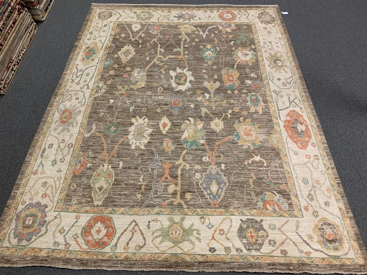 Oushak Brown Gray 9X12 Handmade Wool Rug # 12207