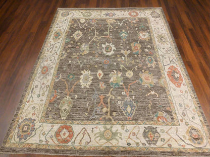 Oushak Brown Gray 9X12 Handmade Wool Rug # 12207