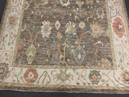 Oushak Brown Gray 9X12 Handmade Wool Rug # 12207