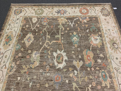 Oushak Brown Gray 9X12 Handmade Wool Rug # 12207