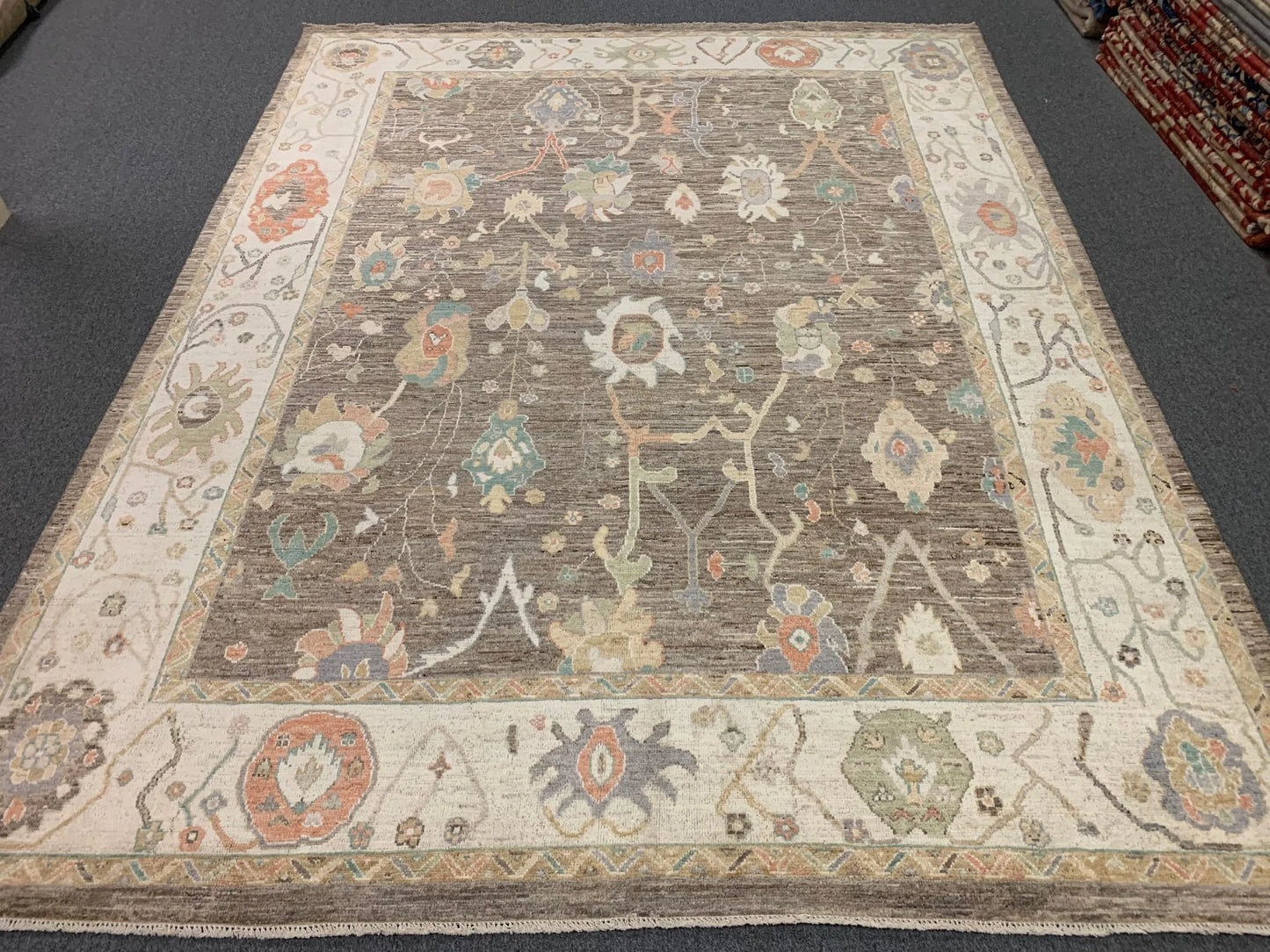 Oushak Brown Gray 9X12 Handmade Wool Rug # 12207