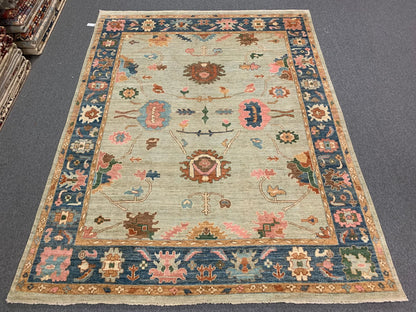8X10 Oushak Soft Green/ Blue Handmade Wool Rug # 12218