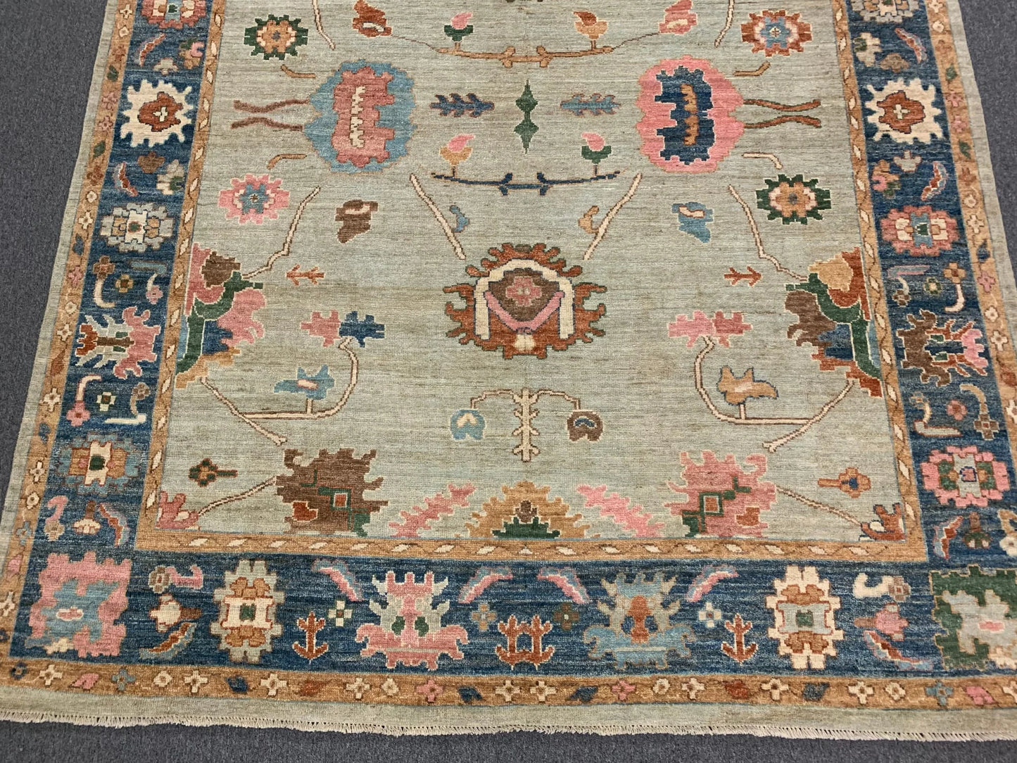 8X10 Oushak Soft Green/ Blue Handmade Wool Rug # 12218