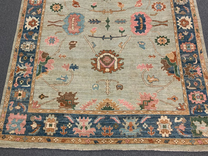 8X10 Oushak Soft Green/ Blue Handmade Wool Rug # 12218