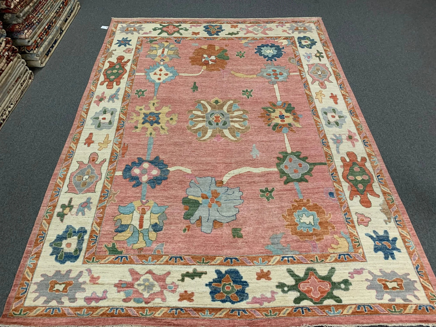 Oushak Pink/ivory 9X12 Handmade Wool Rug # 12195