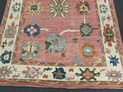 Oushak Pink/ivory 9X12 Handmade Wool Rug # 12195