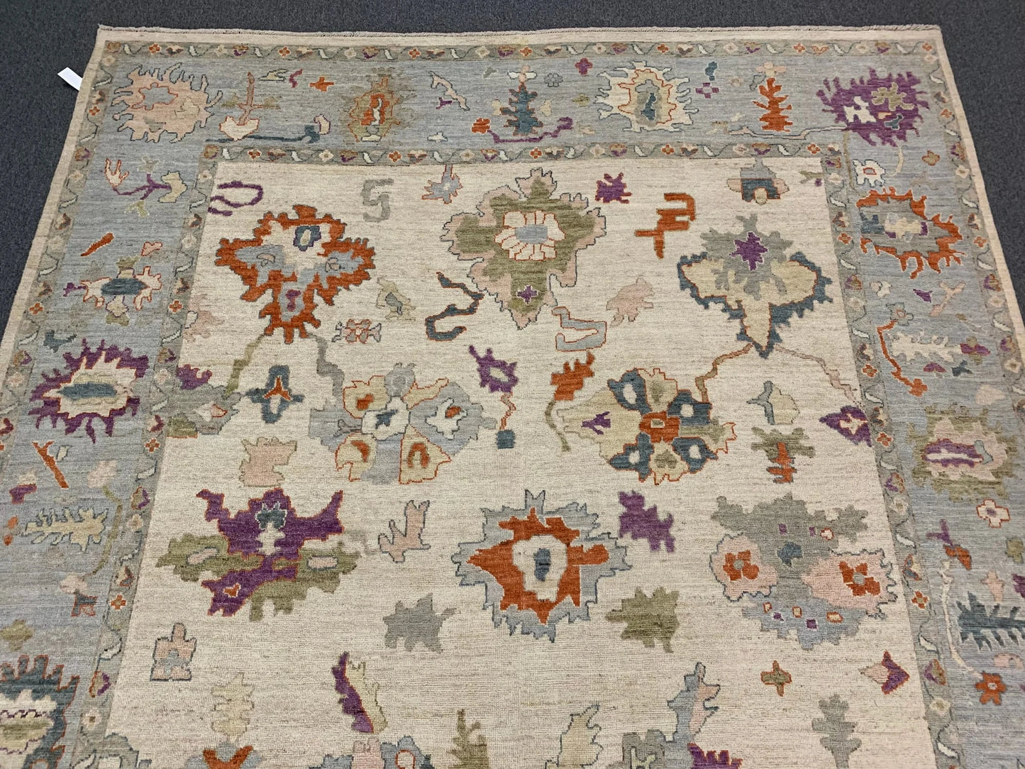 Oushak Ivory/Gray 10X14 Handmade Wool Rug # 12229