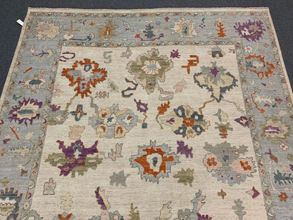 Oushak Ivory/Gray 10X14 Handmade Wool Rug # 12229