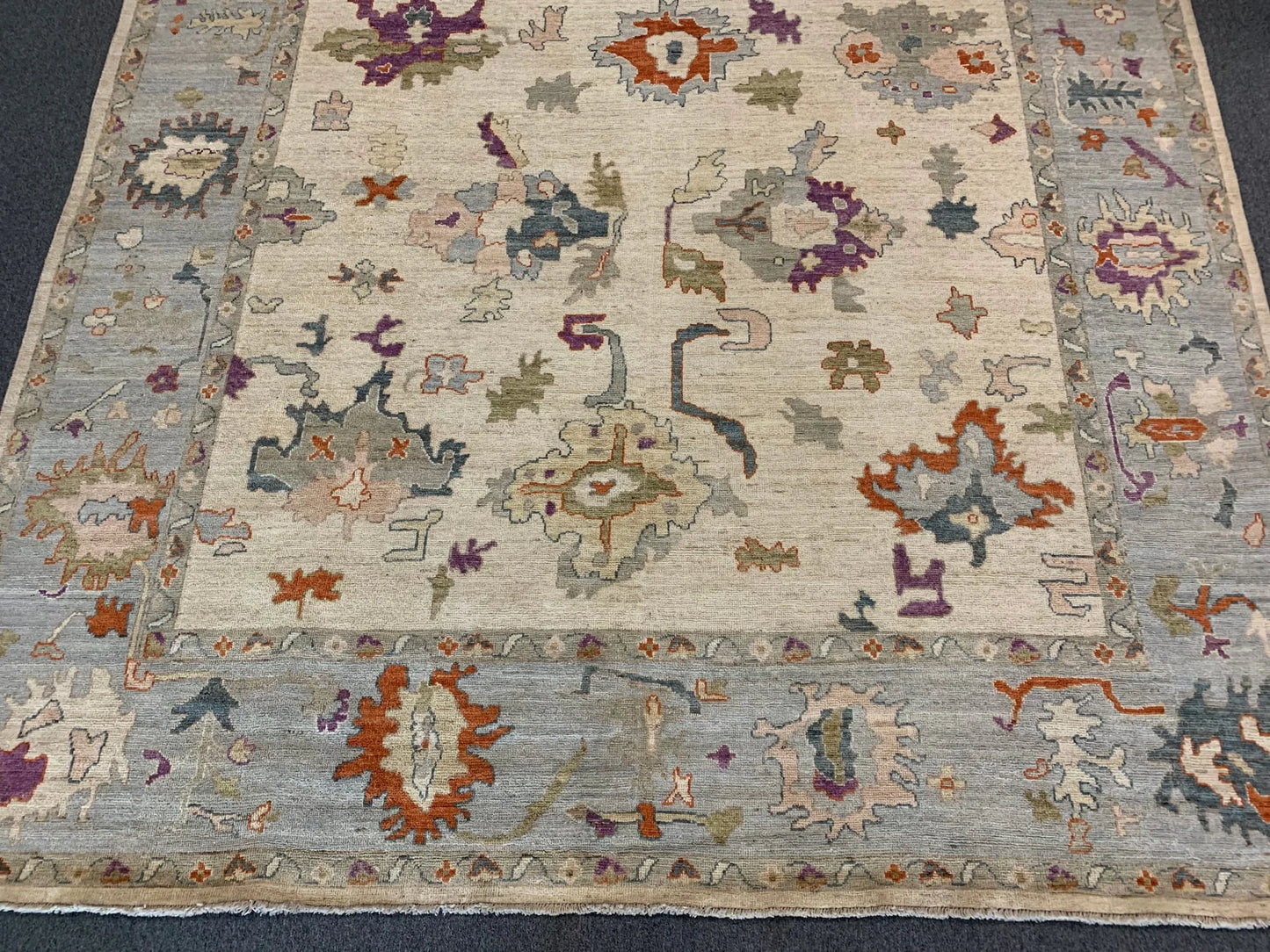 Oushak Ivory/Gray 10X14 Handmade Wool Rug # 12229