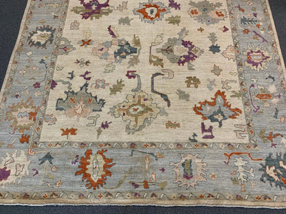 Oushak Ivory/Gray 10X14 Handmade Wool Rug # 12229