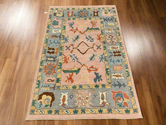 Oushak Pink/Gary 6X9 Handmade Wool Rug # 12228