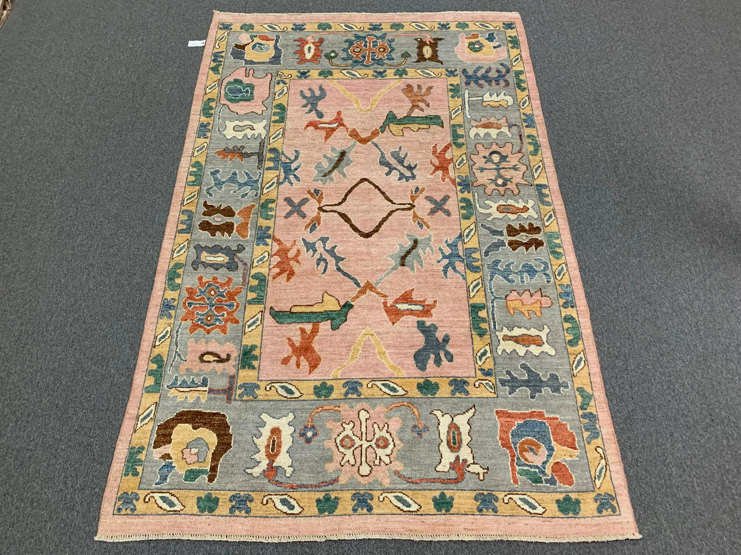 Oushak Pink/Gary 6X9 Handmade Wool Rug # 12228