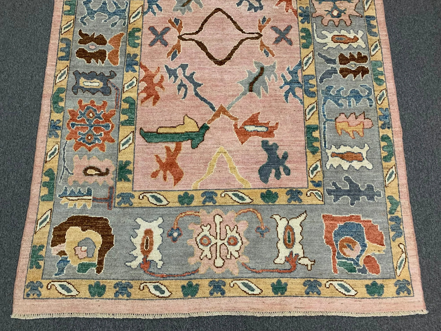 Oushak Pink/Gary 6X9 Handmade Wool Rug # 12228