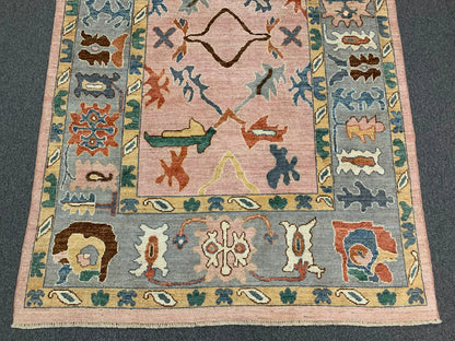 Oushak Pink/Gary 6X9 Handmade Wool Rug # 12228