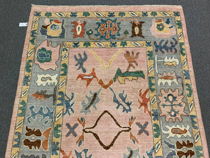 Oushak Pink/Gary 6X9 Handmade Wool Rug # 12228