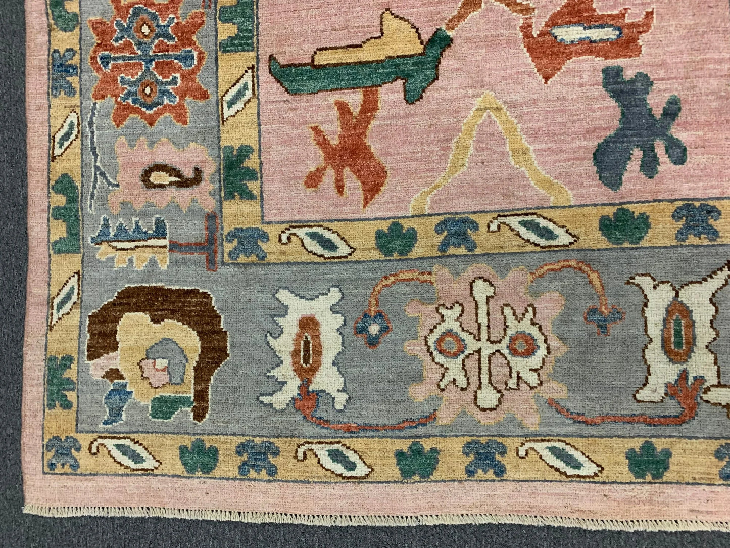 Oushak Pink/Gary 6X9 Handmade Wool Rug # 12228