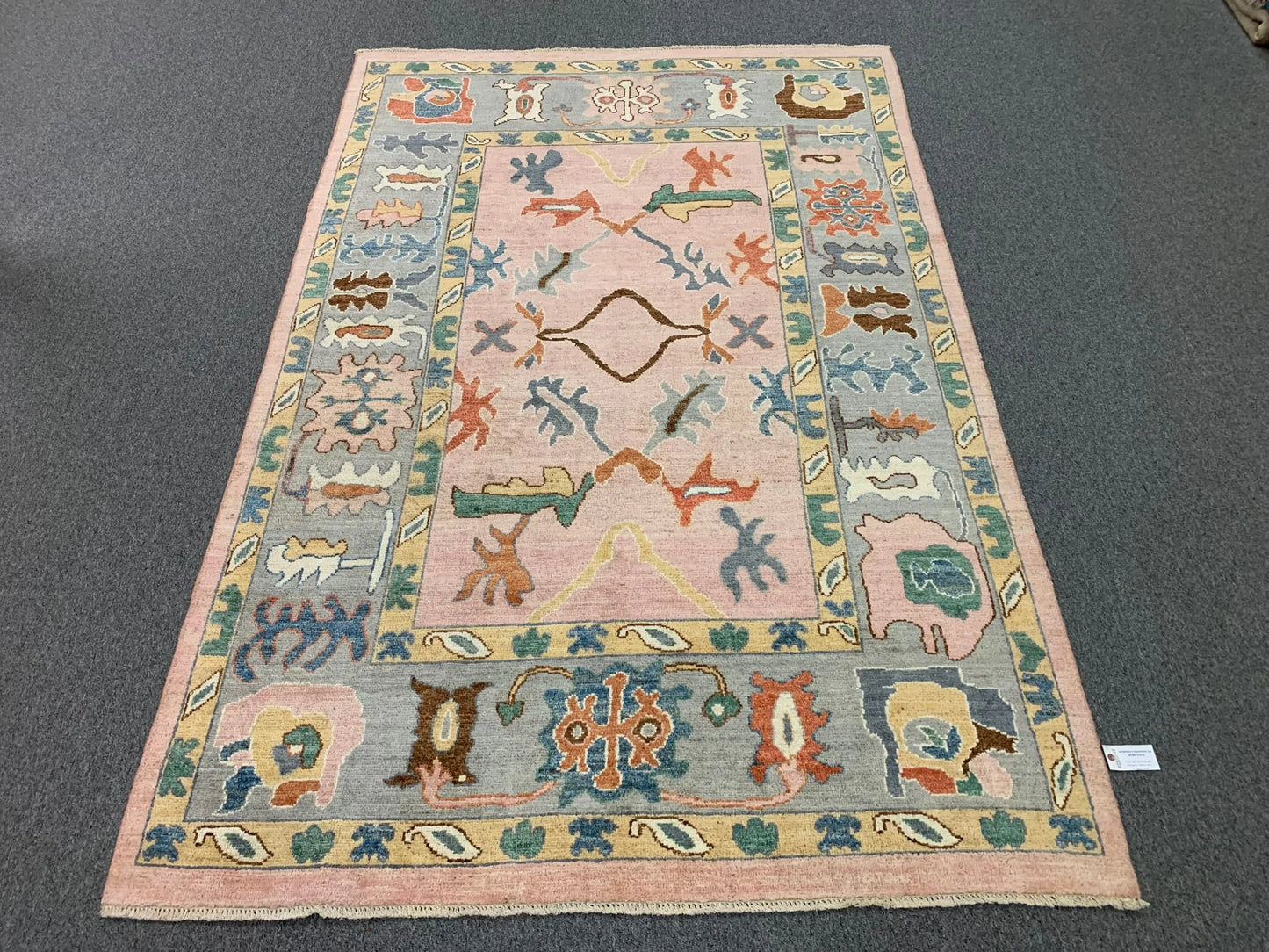 Oushak Pink/Gary 6X9 Handmade Wool Rug # 12228