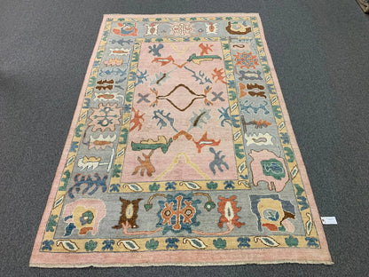 Oushak Pink/Gary 6X9 Handmade Wool Rug # 12228