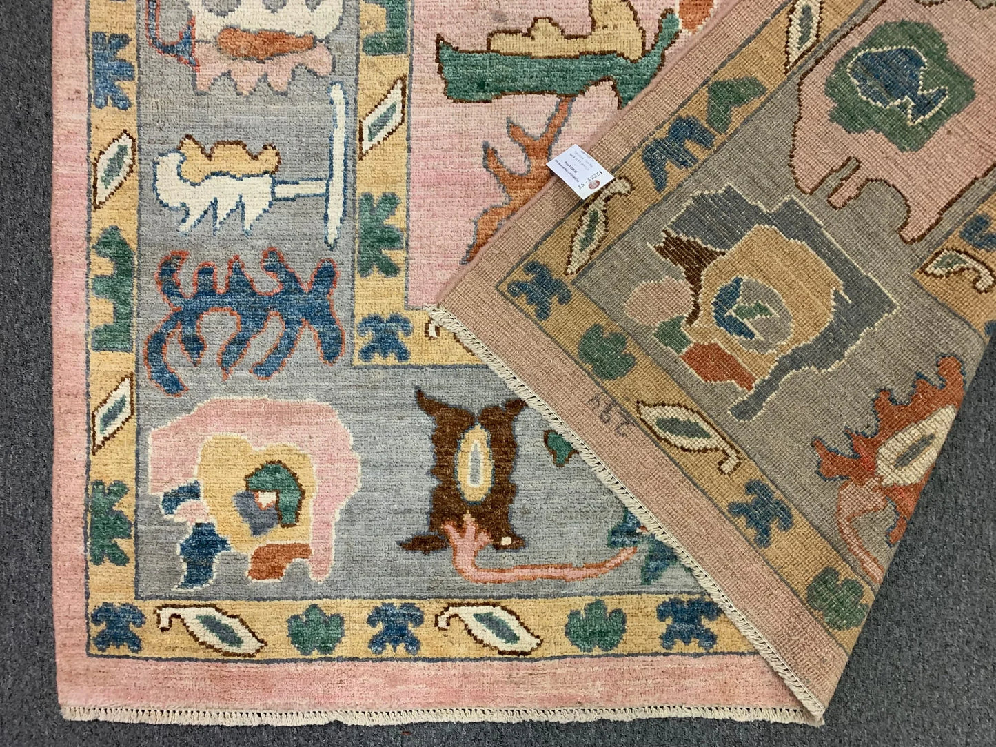 Oushak Pink/Gary 6X9 Handmade Wool Rug # 12228