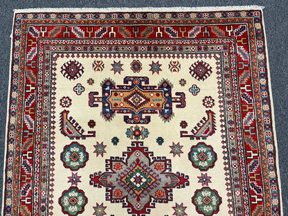 Kazak Ivory/Red 5X7 Handmade Wool Rug # 12676