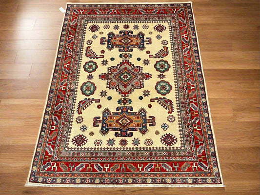Kazak Ivory/Rest 5X7 Handmade Wool Rug # 12509