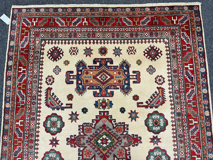 Kazak Ivory/Rest 5X7 Handmade Wool Rug # 12509