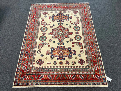 Kazak Ivory/Rest 5X7 Handmade Wool Rug # 12509
