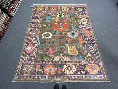 8X10 Oushak Soft Green/ Purple Handmade Wool Rug # 12927