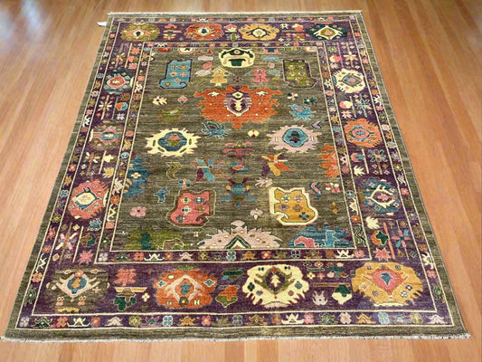 8X10 Oushak Soft Green/ Purple Handmade Wool Rug # 12927