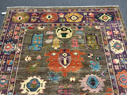 8X10 Oushak Soft Green/ Purple Handmade Wool Rug # 12927