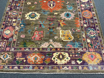 8X10 Oushak Soft Green/ Purple Handmade Wool Rug # 12927