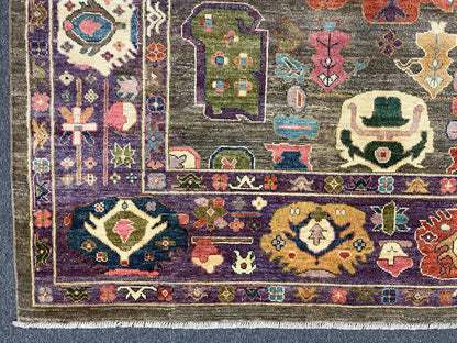 8X10 Oushak Soft Green/ Purple Handmade Wool Rug # 12927