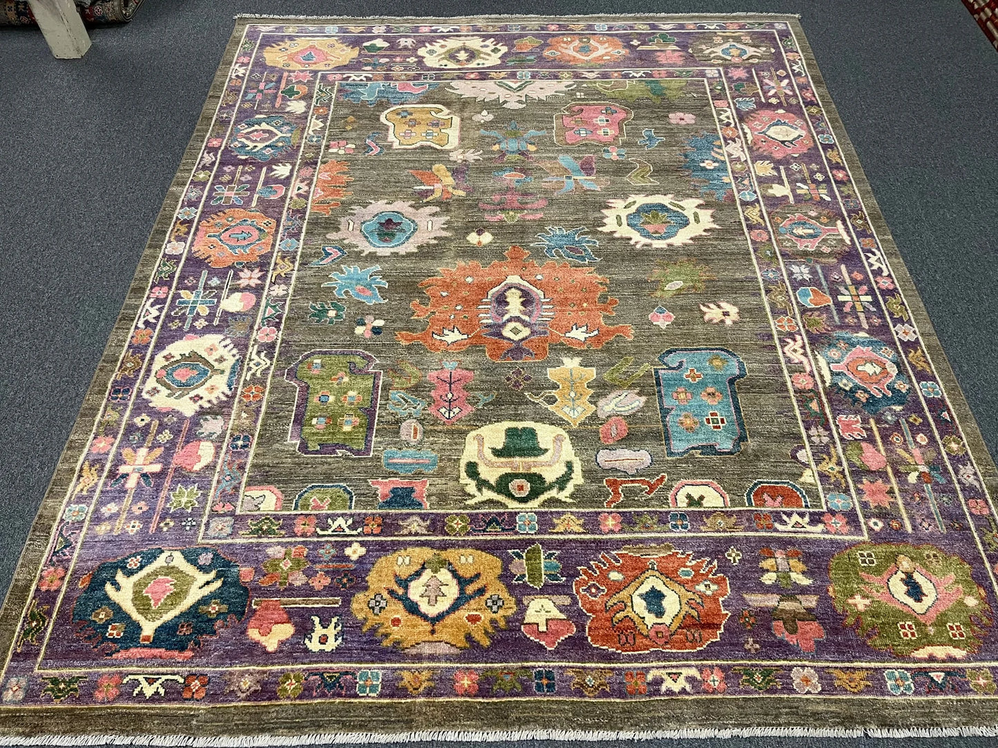 8X10 Oushak Soft Green/ Purple Handmade Wool Rug # 12927