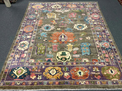 8X10 Oushak Soft Green/ Purple Handmade Wool Rug # 12927