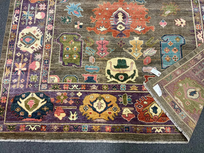 8X10 Oushak Soft Green/ Purple Handmade Wool Rug # 12927